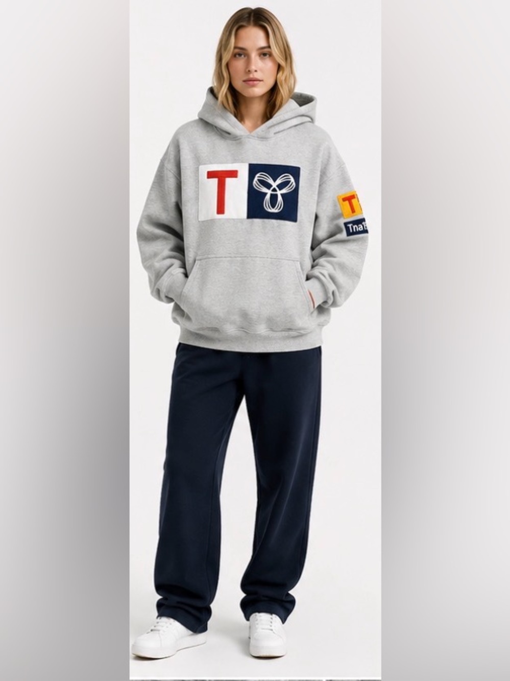 TNA Aritzia 1984 Varsity Patch Hoodie Grey Collegiate Size S